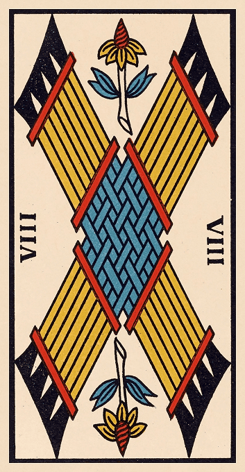 The Eight of Wands — Marseille version
