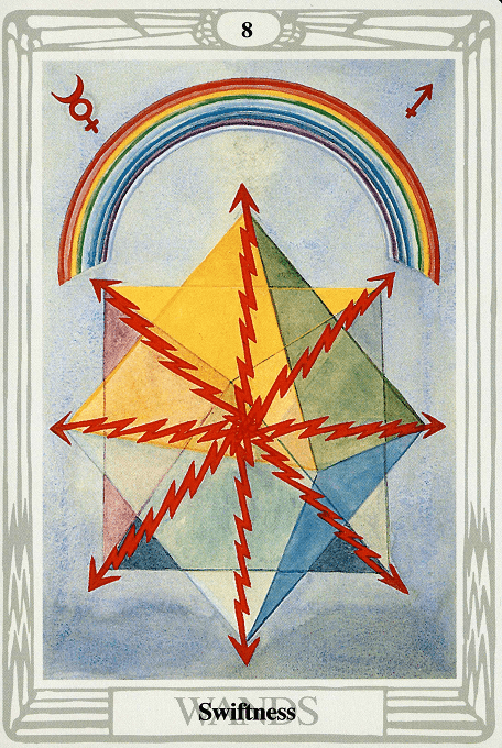 The Eight of Wands — Thoth version