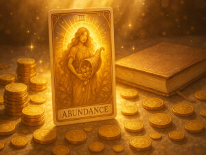 a card and coins on a table