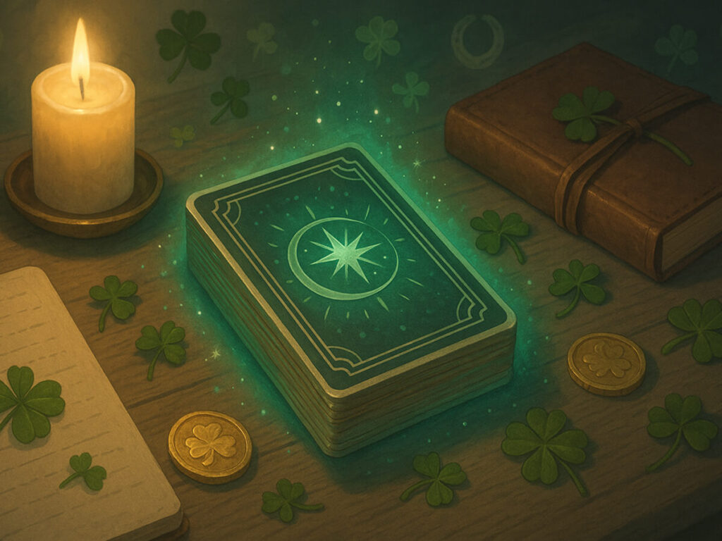 a deck of cards and a candle