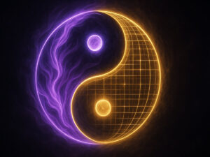 a yin yang symbol with purple lights