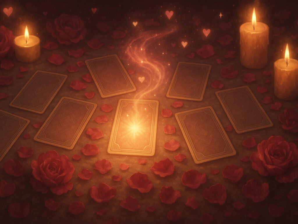 a group of cards and candles