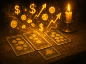 a lit candle and cards