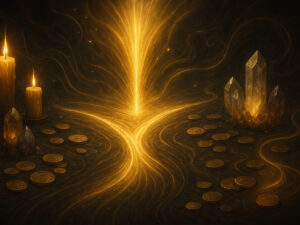 a gold light coming from a black surface