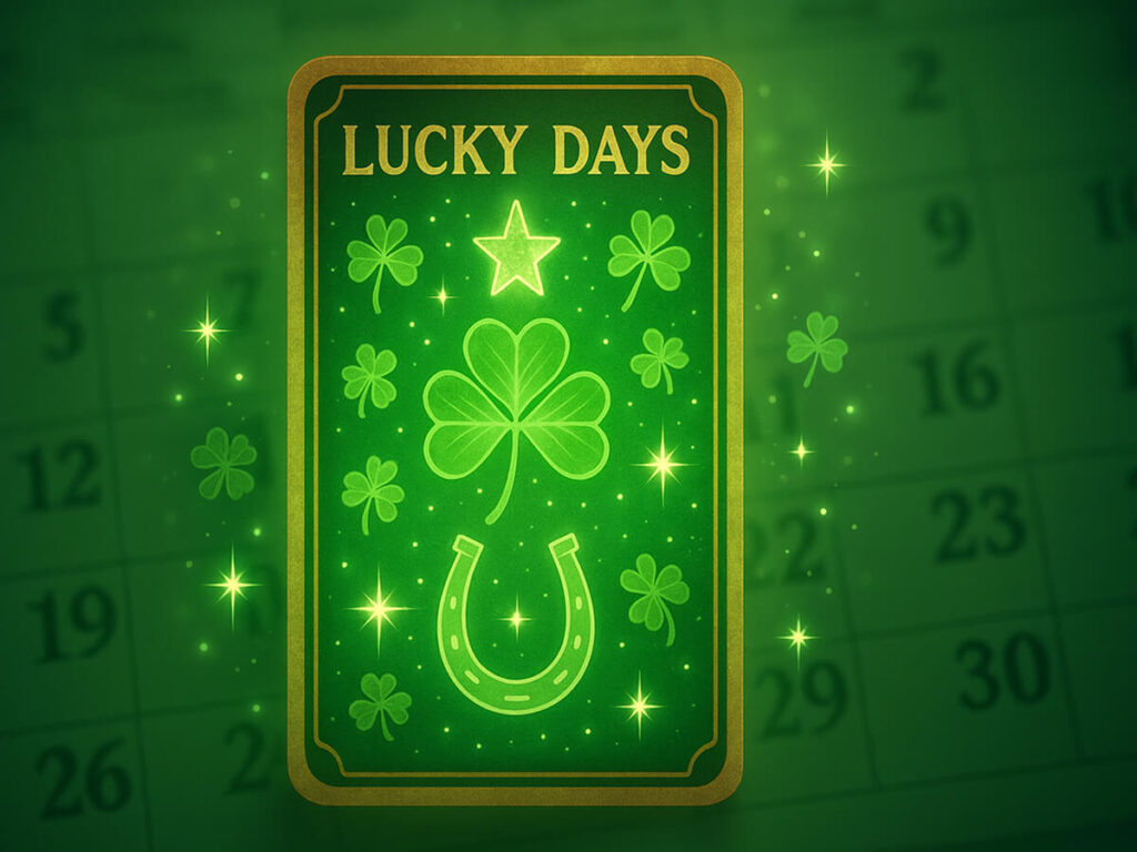 a green card with clovers and a horseshoe