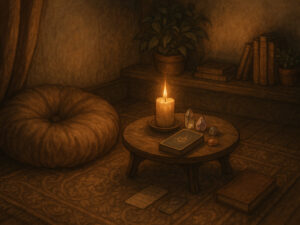 a candle on a table