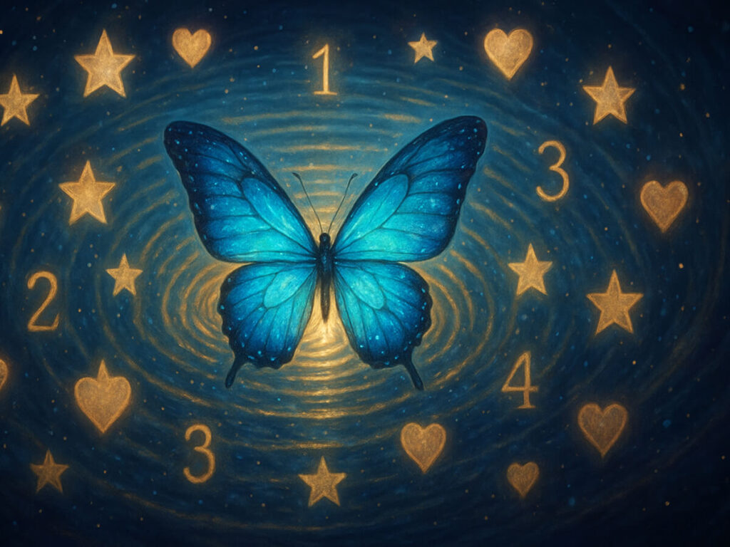 a butterfly and numbers on a circle of circles