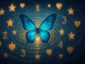 a butterfly and numbers on a circle of circles