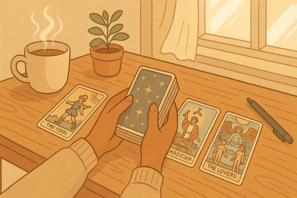 Tarot cards on a cozy table