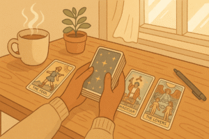 Tarot cards on a cozy table