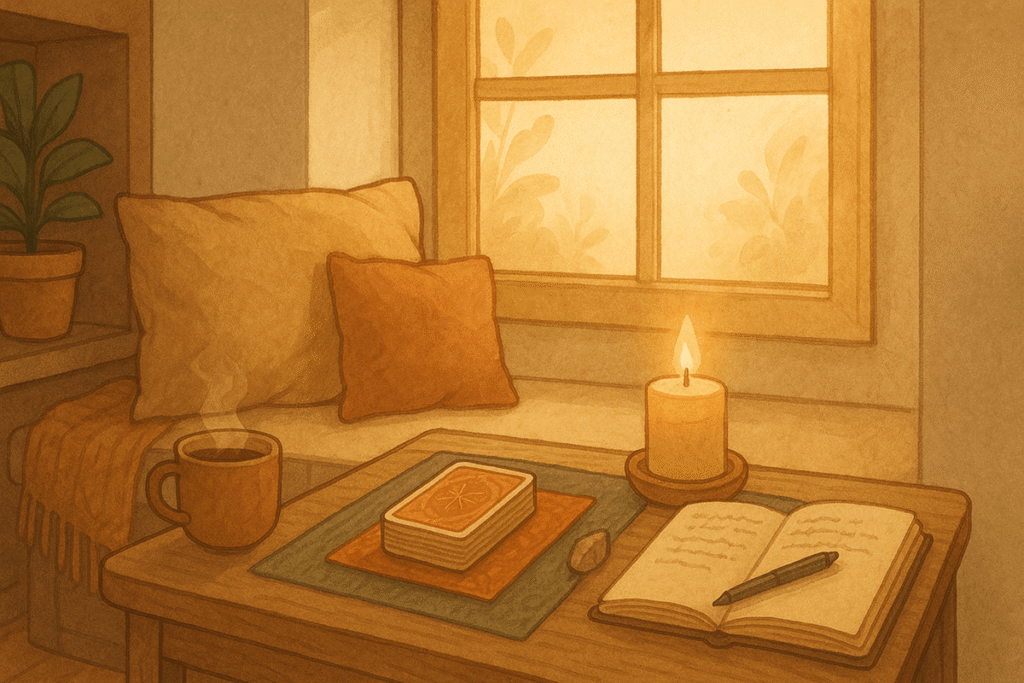 Cozy space for tarot reading.