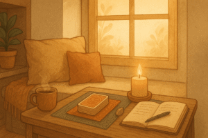 Cozy space for tarot reading.