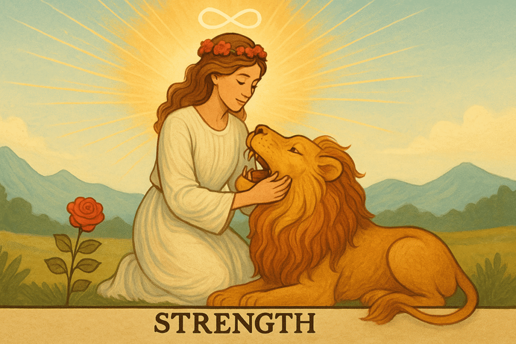 Woman and lion symbolize inner strength.
