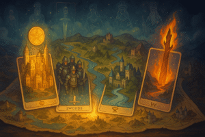 Fantasy landscape with tarot cards.
