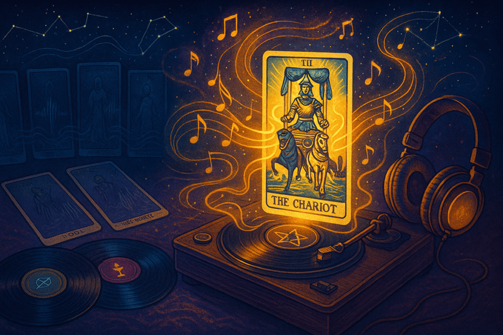 Tarot card with music and vinyl.