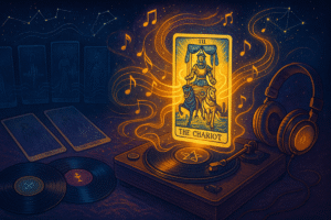 Tarot card with music and vinyl.