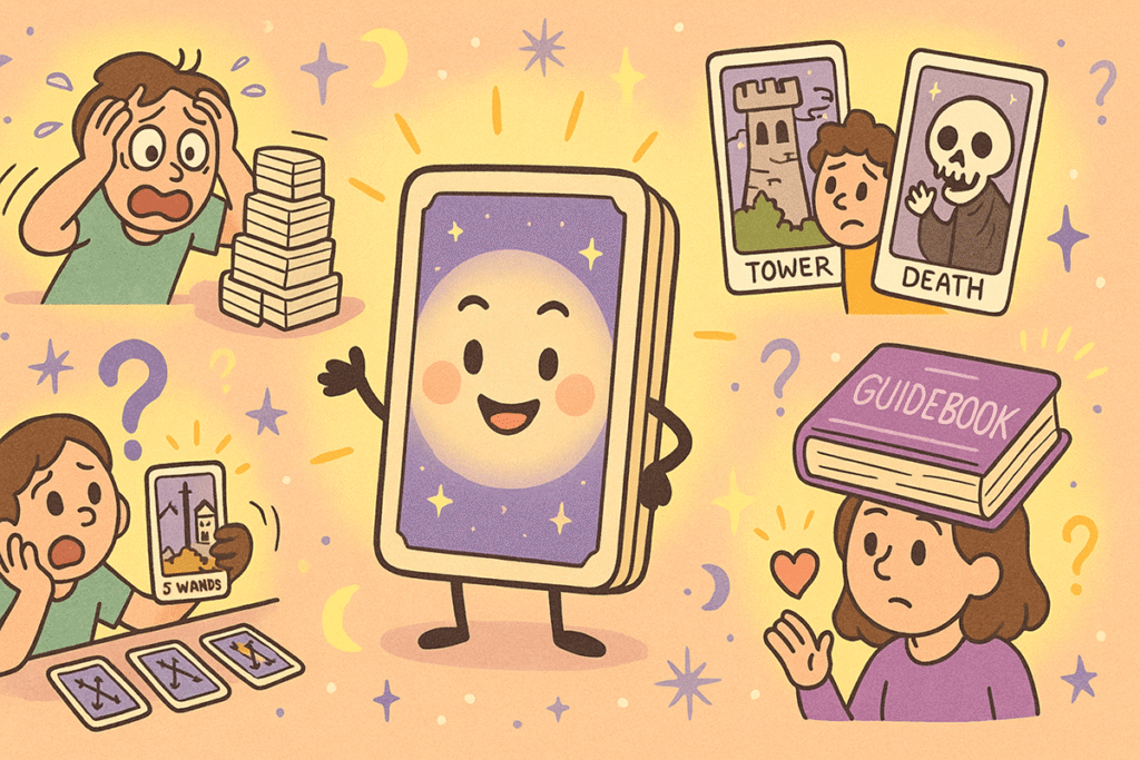 Beginner tarot card learning challenges illustrated.