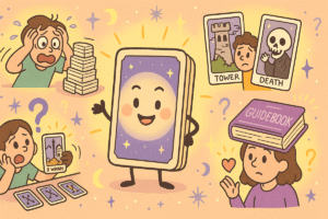 Beginner tarot card learning challenges illustrated.
