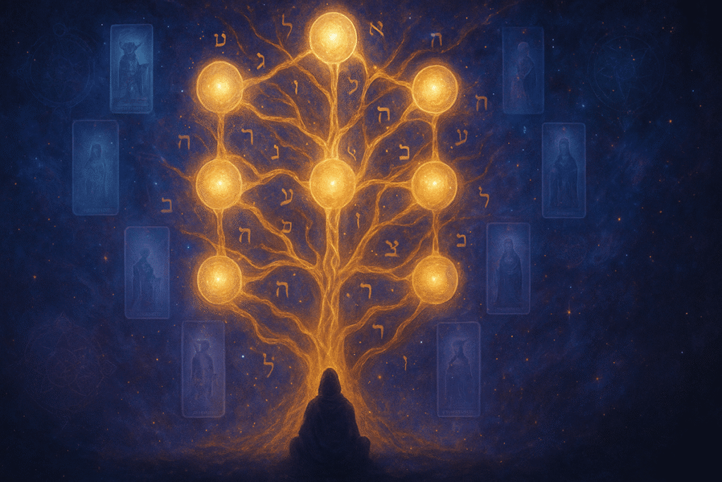 Mystical tree with glowing connections.