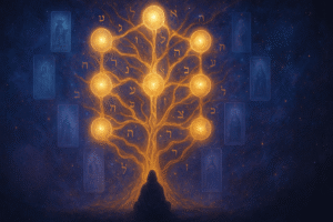 Mystical tree with glowing connections.