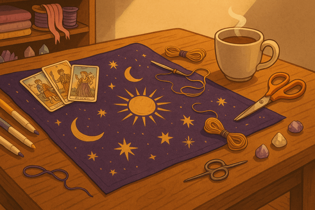 Tarot cards on a decorated cloth