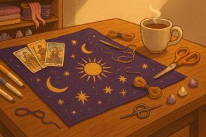 Tarot cards on a decorated cloth