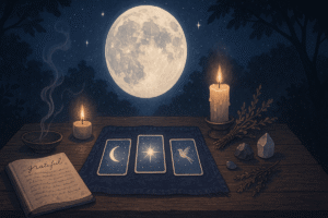 Tarot cards under a full moon
