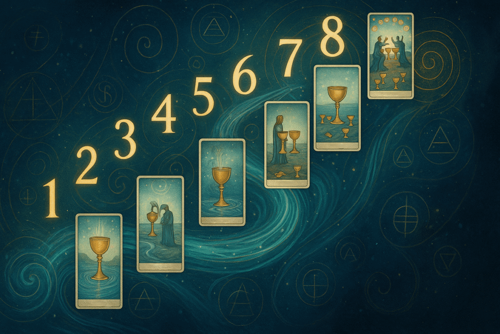 Tarot cards depicting cups and figures.
