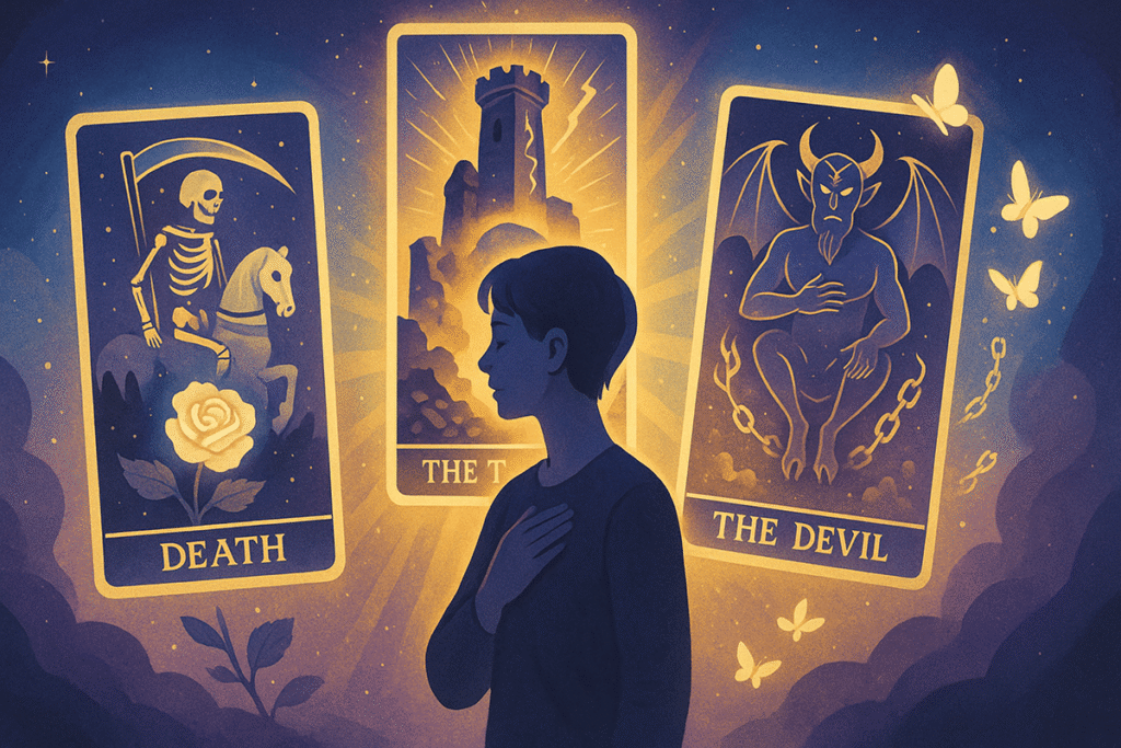 Tarot cards depicting death and devil