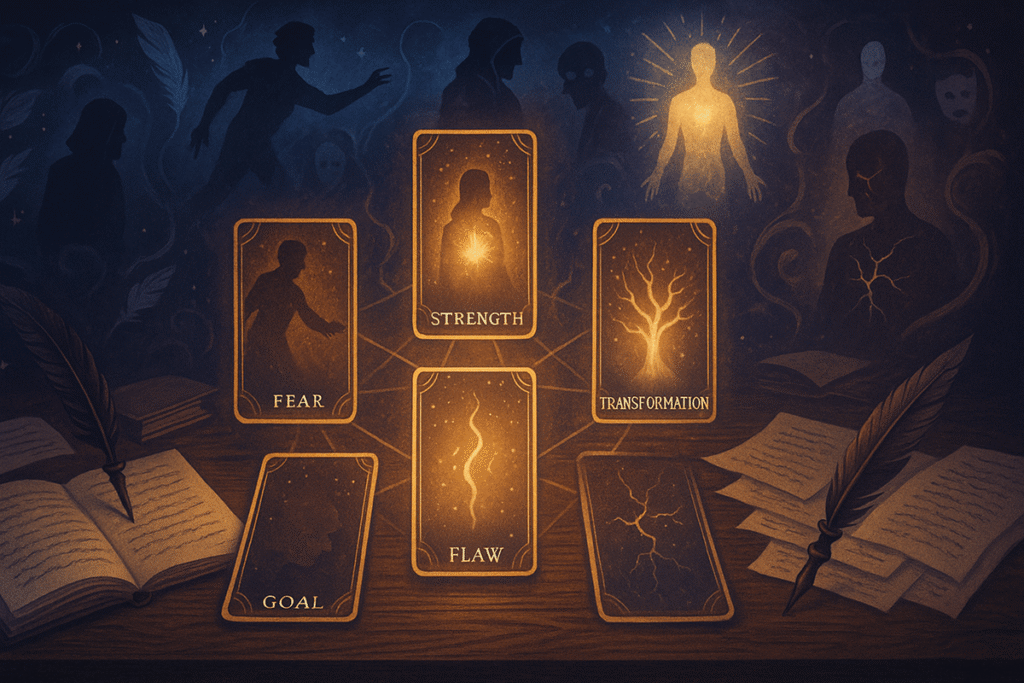 Tarot cards depicting personal growth themes.